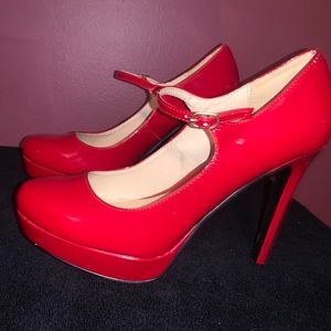 Red patent leather Mary Jane Heels